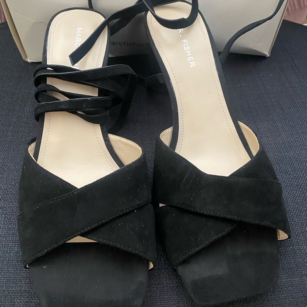Marc Fisher Black Suede  Strappy Sandals NWT